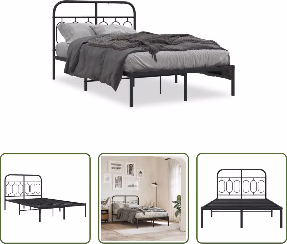 The Living Store Struttura letto con testiera in metallo nero 120x190 cm