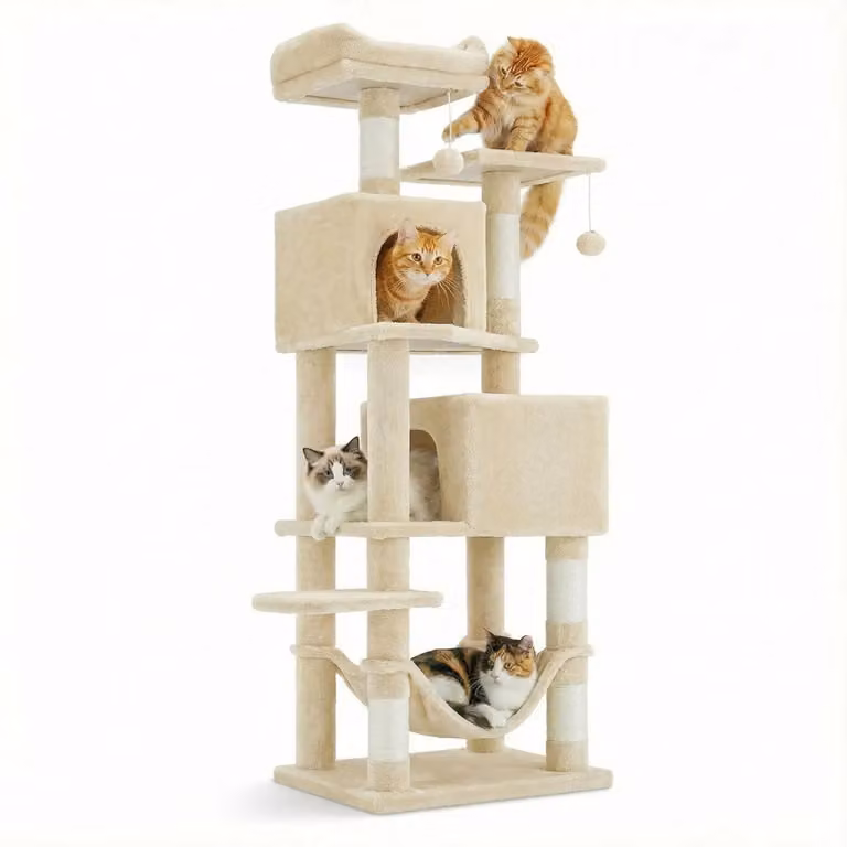Katzenbaum, design modulare, pali da graffio rinforzati, color beige