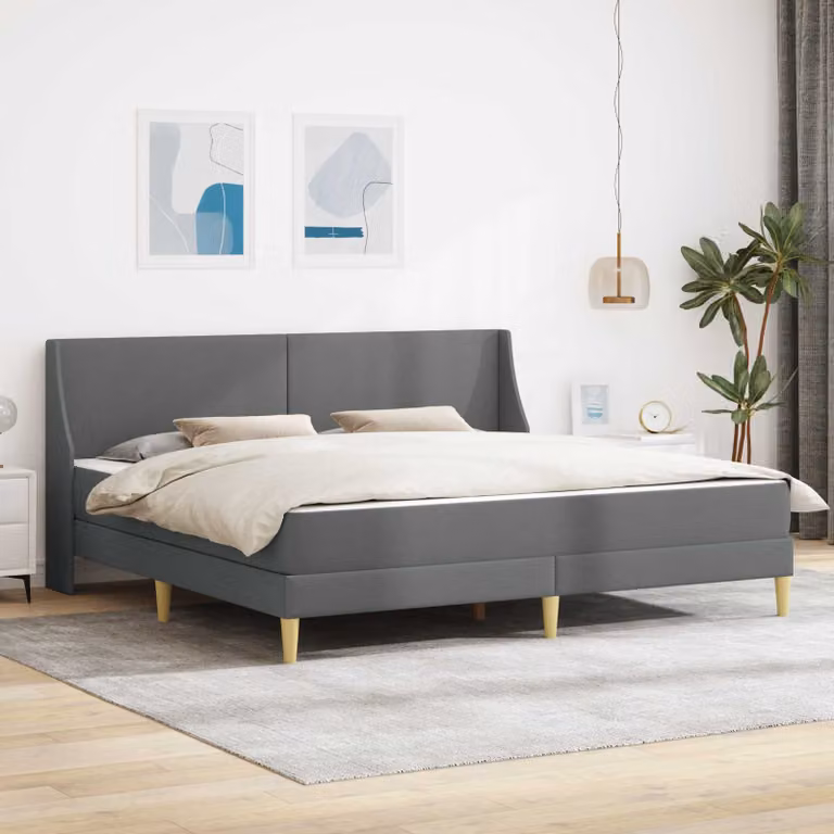Letto con materasso vidaXL in tessuto grigio con struttura in legno e schienale imbottito L/P/H: 180 x 200 x 96 cm