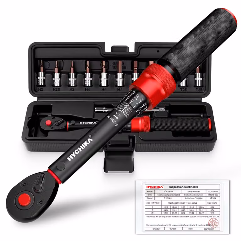 Chiave dinamometrica bici 1/4 pollice - 5-25 Nm - Set da 13 pezzi - Cliccabile e reversibile