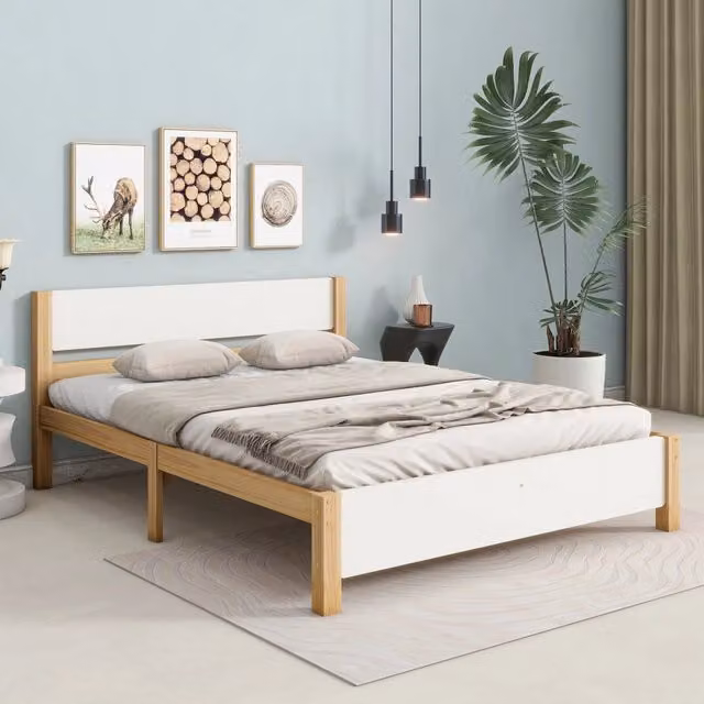 letto matrimoniale legno massello e mdf bianco e naturale 140x200 cm