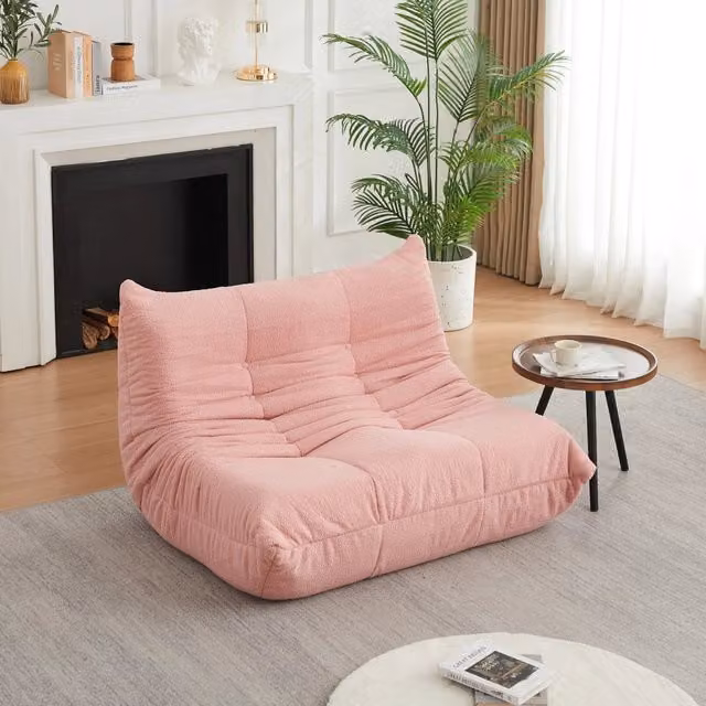 Sedia lounge da pavimento WISHDOR in ciniglia Teddy rosa con imbottitura in schiuma ad alta densità