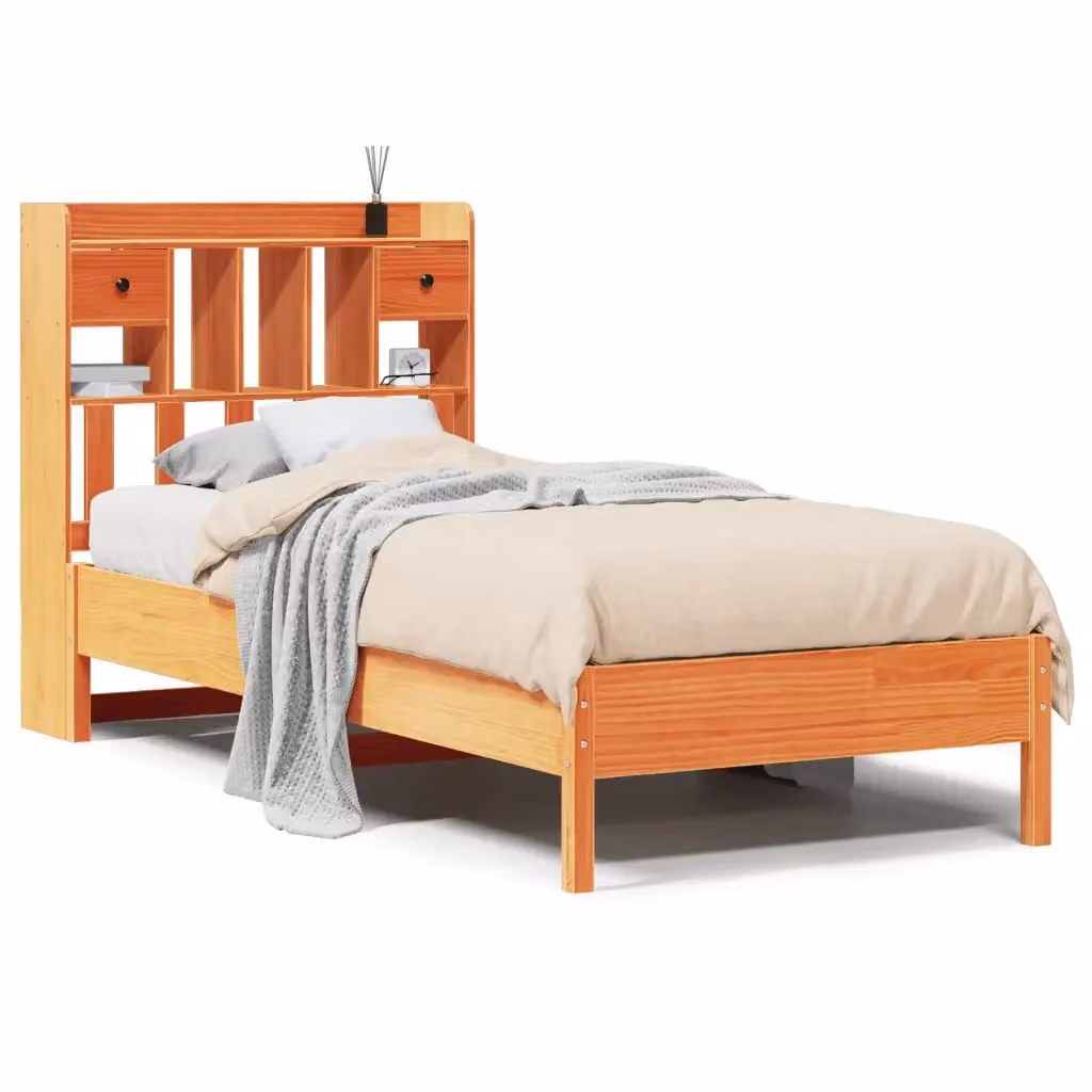 Letto Libreria vidaXL in Pino Massiccio Marrone Cera L: 75 cm, P: 190 cm, H: 151 cm – 2