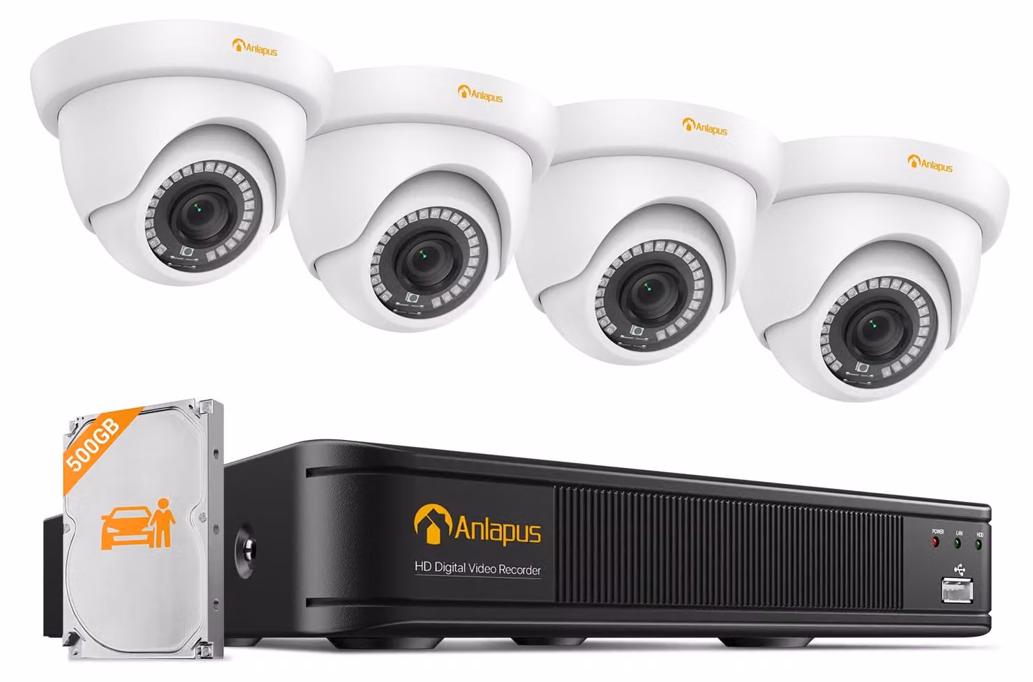 Kit di videosorveglianza esterno: DVR a 8 canali con 4 telecamere, risoluzione 1080p Full HD, capacità di archiviazione di 500 GB