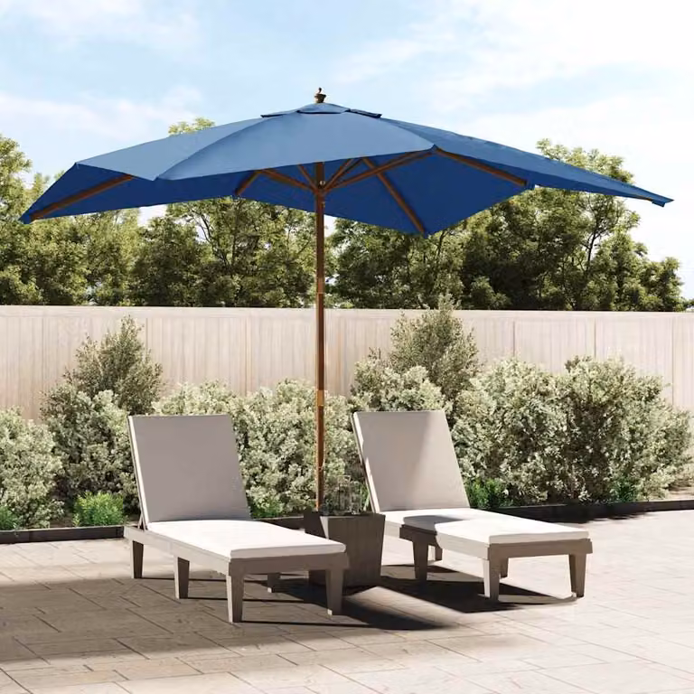 Ombrellone da Giardino vidaXL con Palo in Legno e Copertura in Poliestere, Azzurro, L 300 x P 300 x H 273 cm