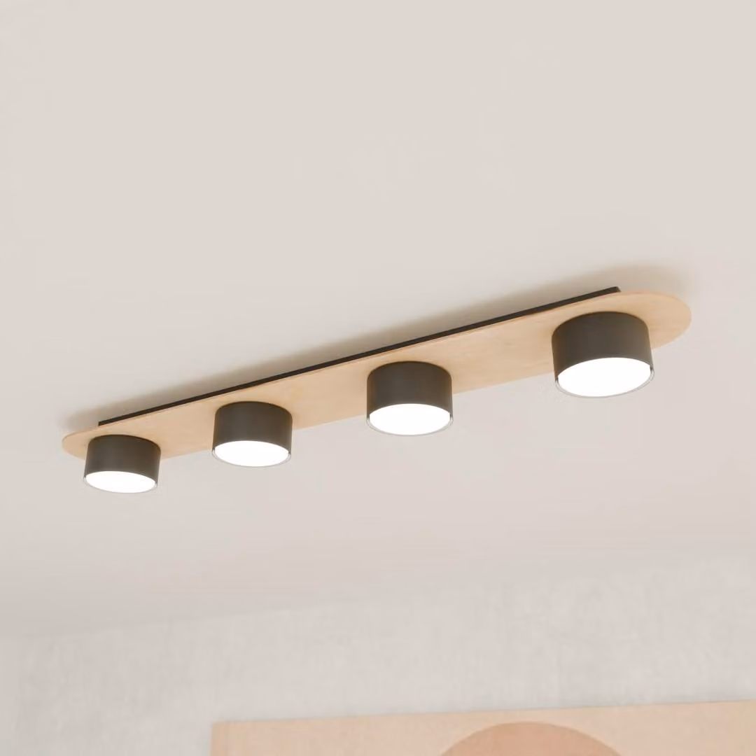 Lampada a sospensione DIAZ in legno chiaro e nero, 4xGX53x10W, legno, dimensioni: 7x70x11 cm, IP20, Emibig