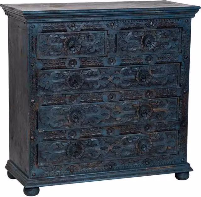 Cassettiera artigianale in legno di mango blu WANDERLUST DECO L: 100 cm, P: 43 cm, H: 95 cm