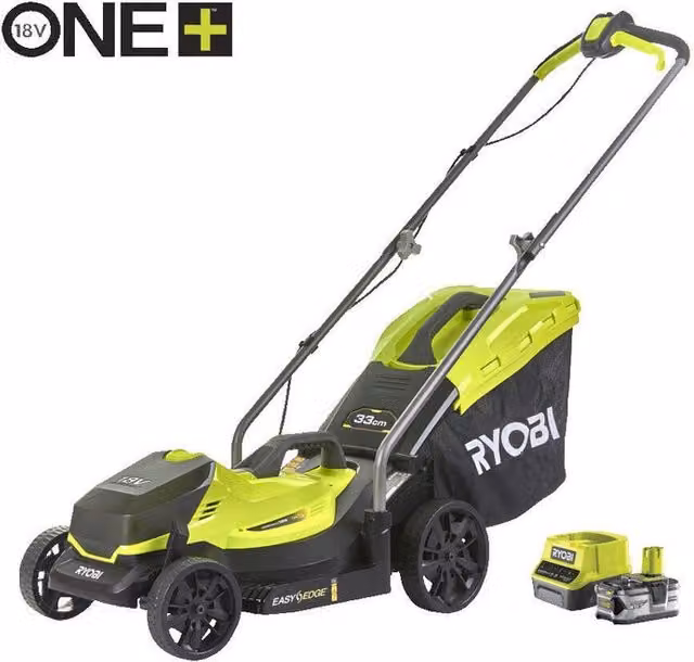 Tosaerba a batteria Ryobi One+ RLM18X33B40 18V verde con sacco di raccolta e kit mulching