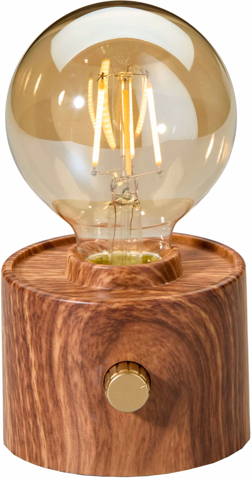 Lampada da tavolo LED vintage a forma di lampadina a incandescenza Edison, ricaricabile tramite USB-C, dimmerabile con interruttore rotante – decorazione moderna in noce