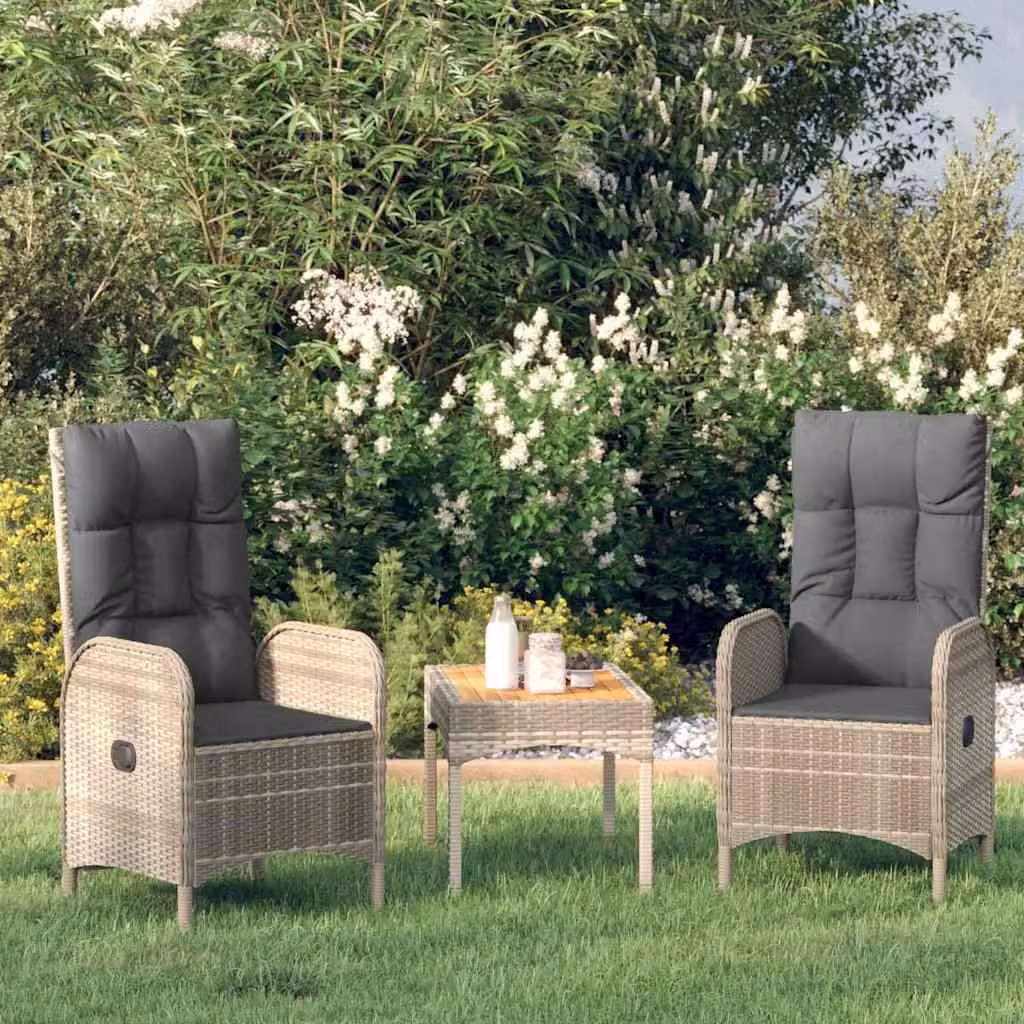 Set di 2 sedie da giardino moderne vidaXL in polyrattan grigio con cuscini e braccioli – 1