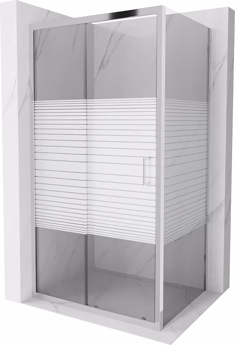 Mexen Apia cabina doccia scorrevole 95 x 100 cm, fasce bianche, cromo - 840-095-100-01-20