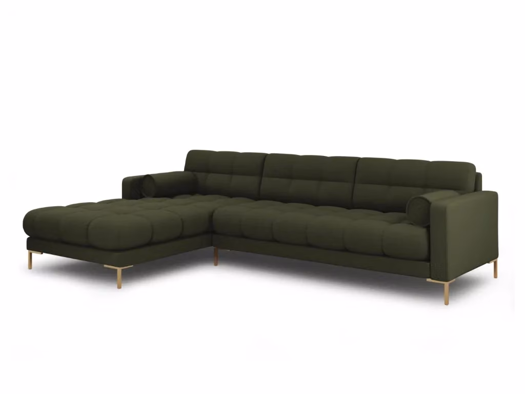Divano angolare sinistro Bali Cosmopolitan Design in tessuto verde e oro da 5 posti – 2