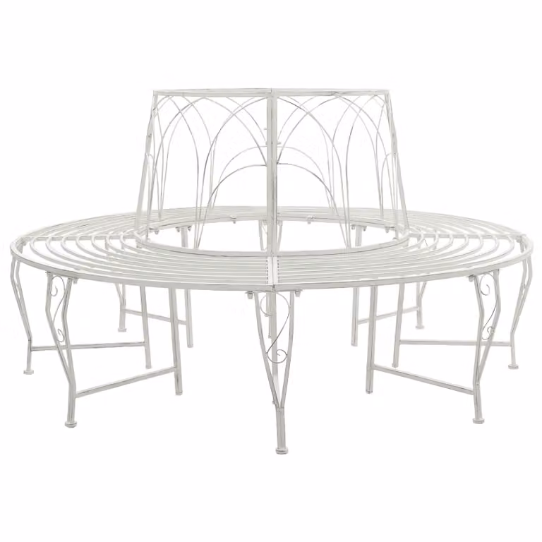 Panchina per alberi da 8 posti vidaXL in acciaio Bianco Antico Ø 160 x 89 cm