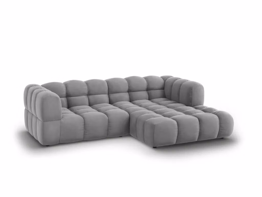 Divano angolare modulare Sky di Cosmopolitan Design, modello a 3 posti con orientamento destro, rivestito in velluto grigio. L/P/H: 244 x 132 x 75 cm. – 2