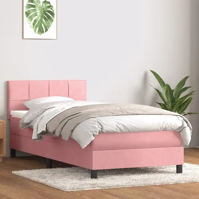 Letto con Giroletto a Molle e Materasso Ibrido vidaXL in Velluto Rosa e Bianco L/P/H: 80 x 223 x 151 cm