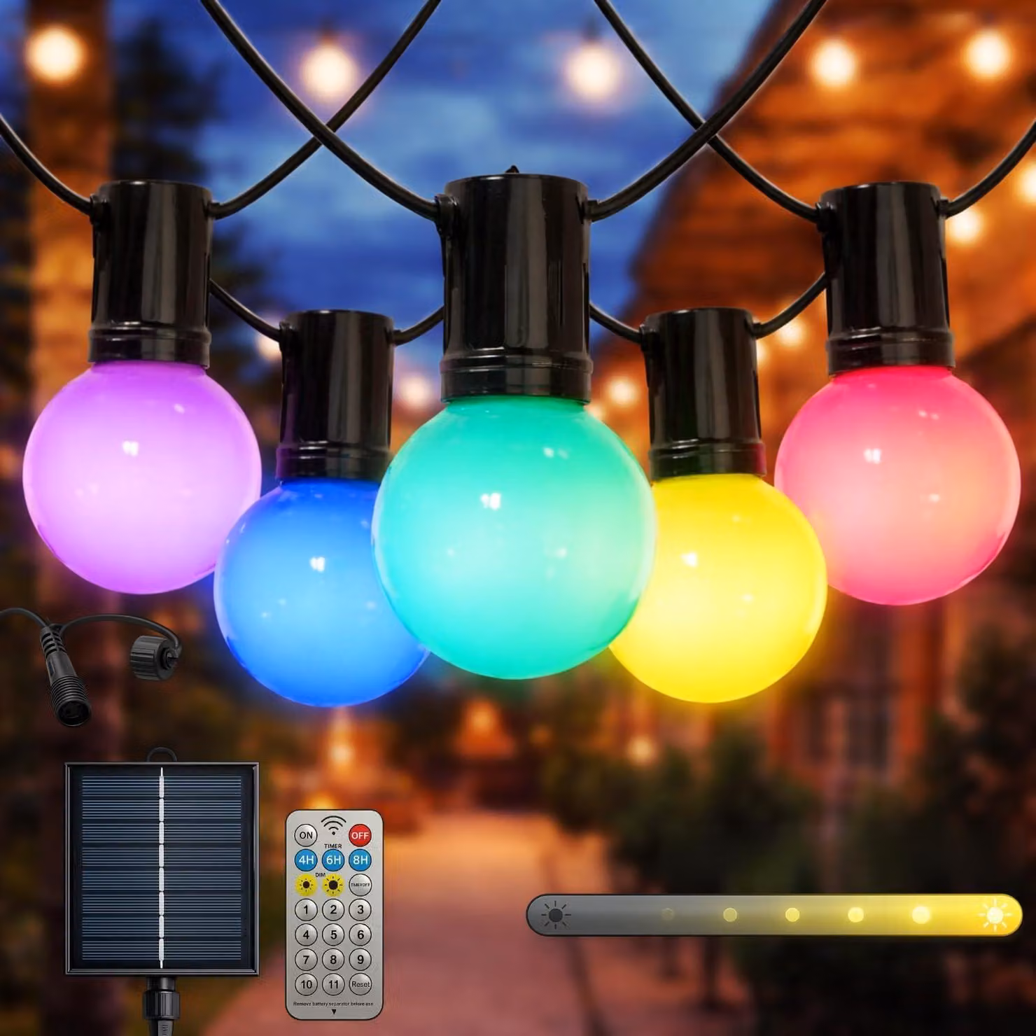 Catena luminosa solare, lunghezza 6,5 metri, 10 LED bianco caldo, grado di protezione IP54, impermeabile