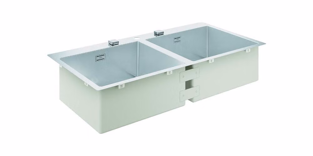 GROHE K800 120-S, lavabo da appoggio, rettangolare, acciaio inossidabile, acciaio inossidabile, 2 vasche, rettangolare