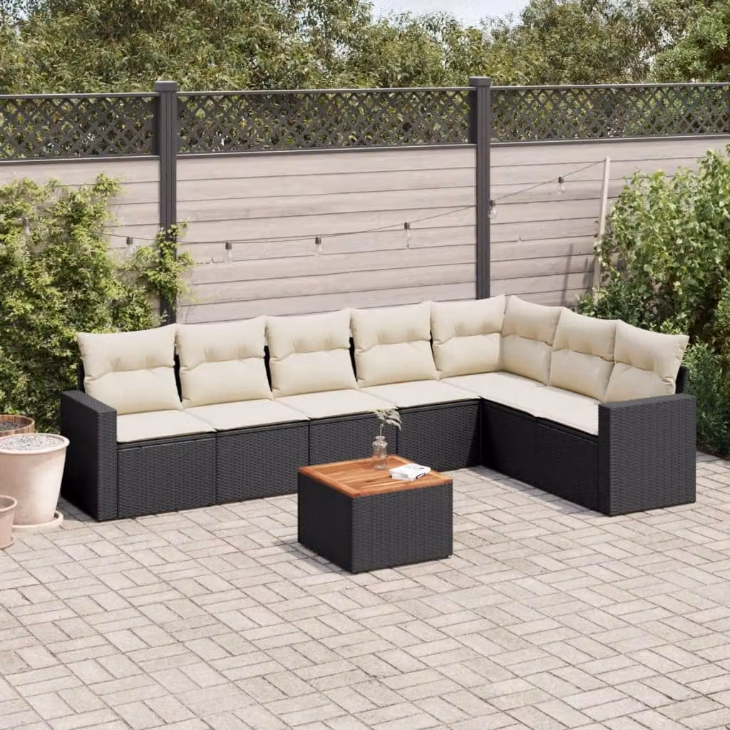 Set di divani da giardino vidaXL in polyrattan nero con 8 pezzi e cuscini inclusi – 1