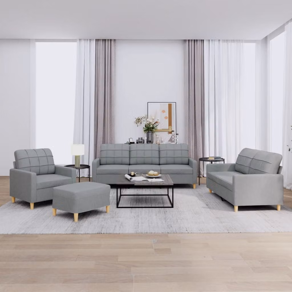 vidaXL Set di Divani 4 pz Moderno in Tessuto Grigio con Cuscini e Ottoman – 1