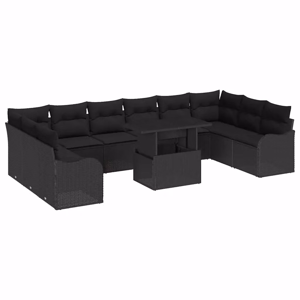 Set Divano da Giardino vidaXL a forma a U in Rattan Nero con Cuscini e Tavolino da Caffè – 2