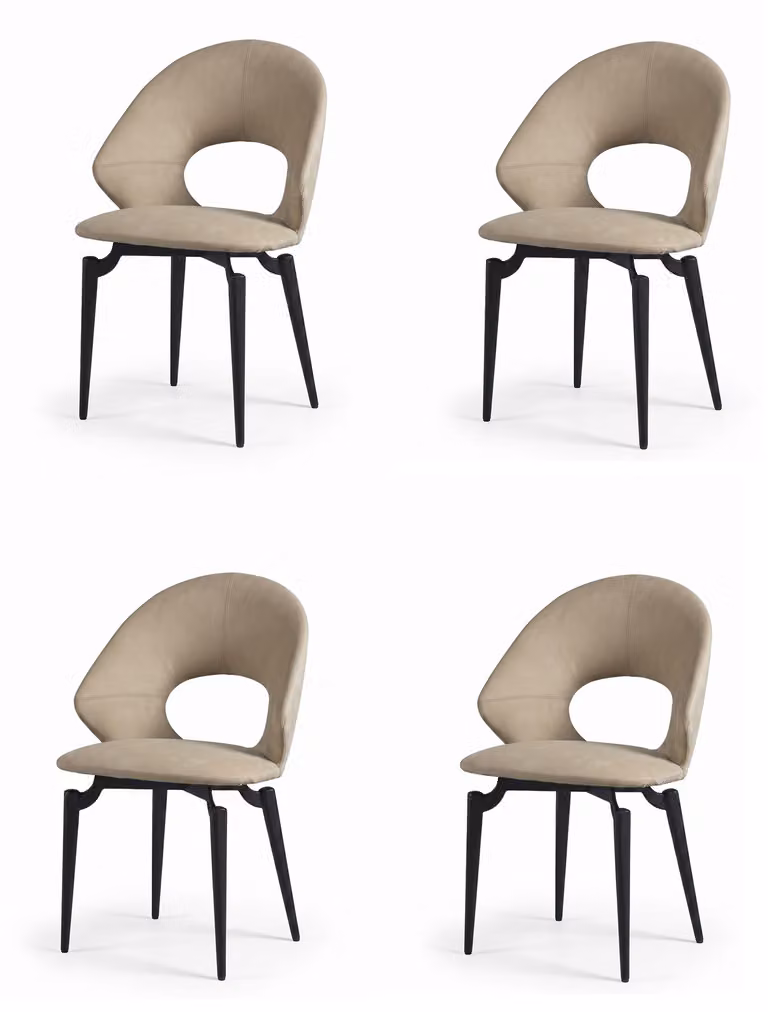 Set di 4 sedie da pranzo in stile metà secolo, color beige, con rivestimento in ecopelle e schienale ovale