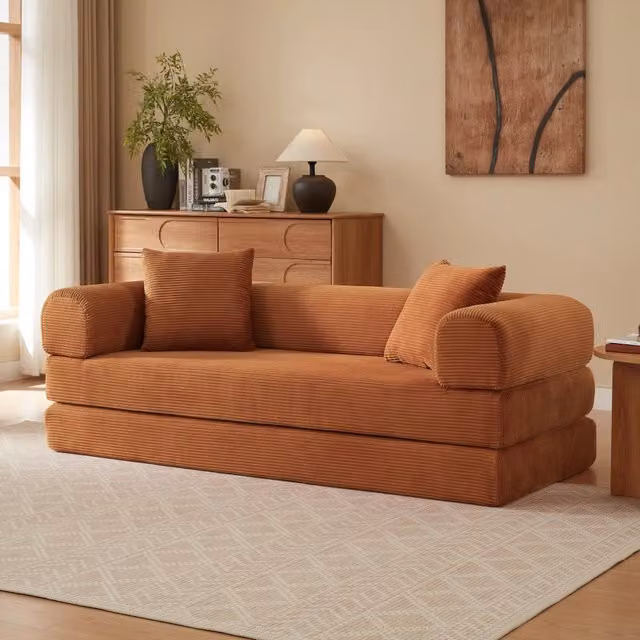 Divano letto pieghevole modulare WISHDOR in foam color arancione per soggiorno e camera da letto