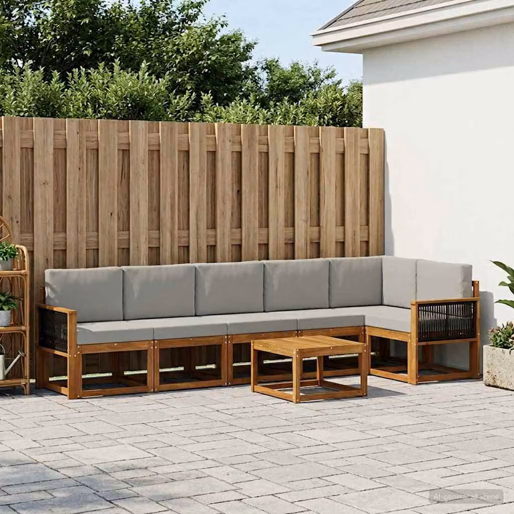 vidaXL Set di divani da esterno 7 pz in legno di acacia con cuscini, colore marrone e grigio