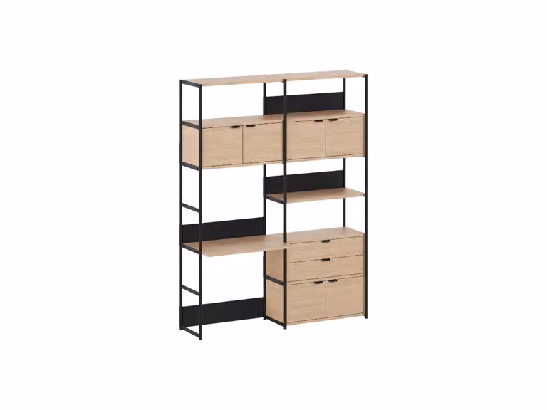 Unit Ripiano da Scrivania L. 164 cm - H. 215 cm con 3 Porte 1 Cassetto