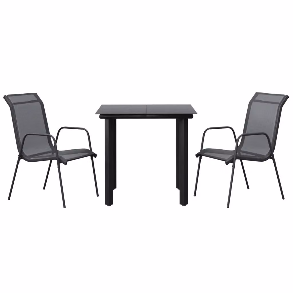 Set da pranzo da giardino moderno vidaXL in acciaio verniciato nero e vetro con tavolo a ribalta e 3 sedie – 2