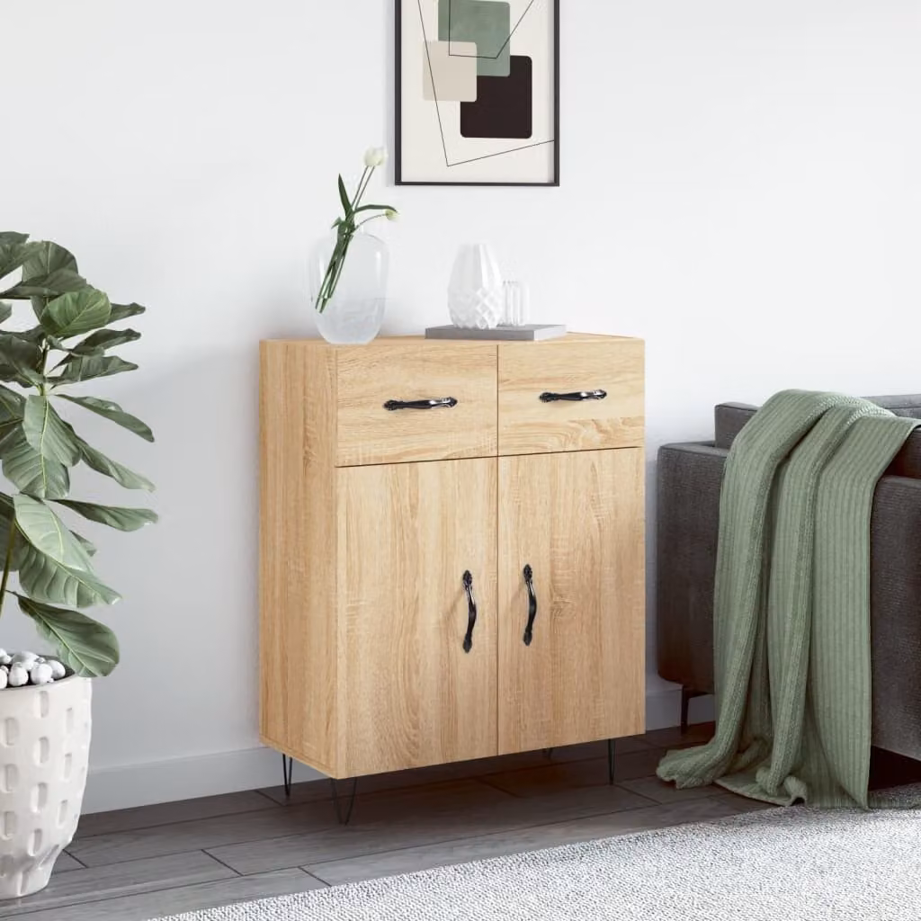 Credenza moderna vidaXL in legno e metallo, colore beige e marrone, L: 69,5 cm, P: 34 cm, H: 90 cm