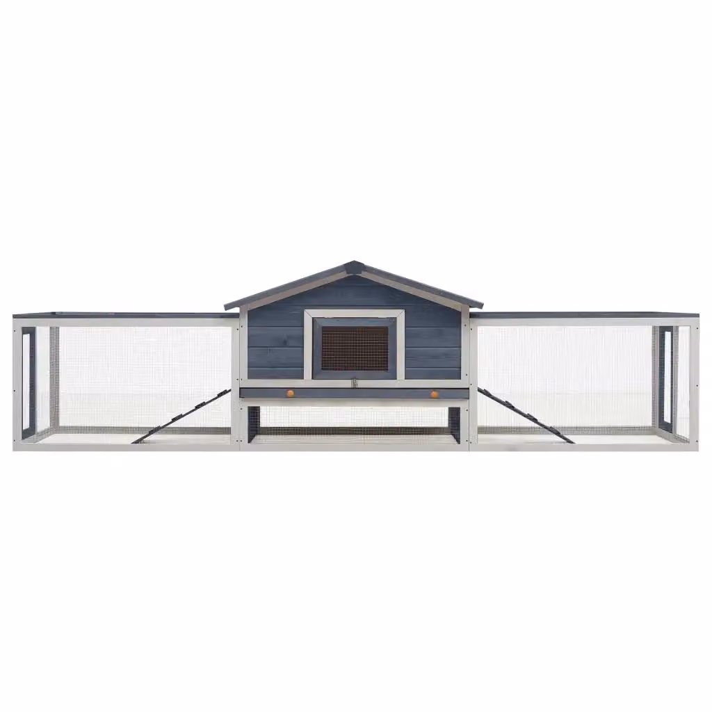 Conigliera vidaXL in legno di pino e abete grigia e bianca, resistente alle intemperie, L: 310 cm, P: 70 cm, H: 87 cm – 2