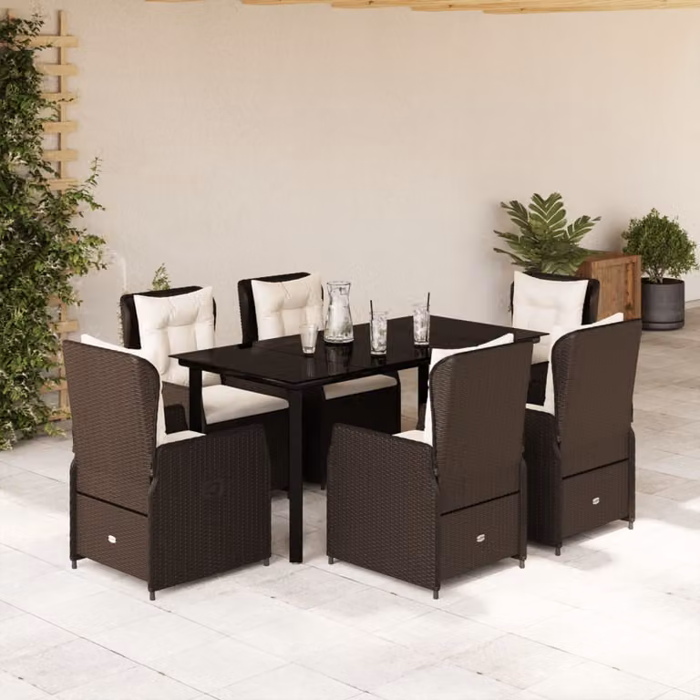 vidaXL Set da Pranzo da Giardino 7pz in Polyrattan Marrone con Piano in Vetro