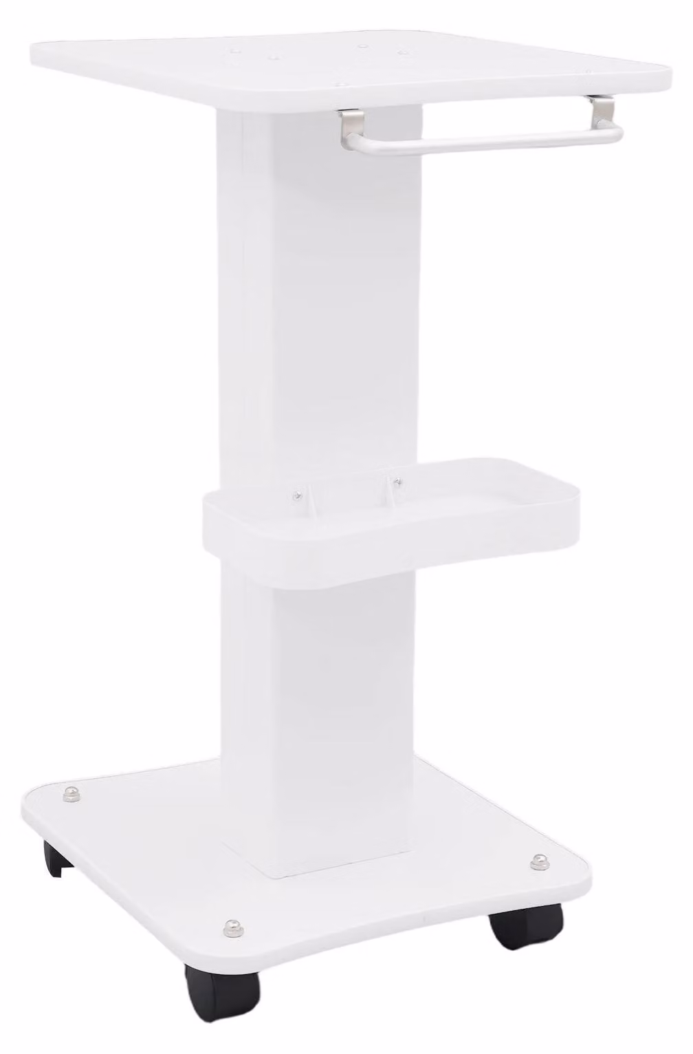 Carrello per parrucchiere – Carrello su ruote – Capacità di carico: 40 kg – Dimensioni: 35x38x68 cm – Ruote silenziose a 360° – Piano portaoggetti removibile – Bianco