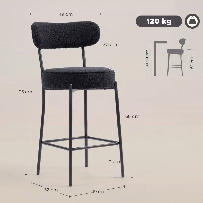 Set di 2 sgabelli da bar moderni MIVRAY neri con seduta imbottita in tessuto e struttura in metallo, H: 120 cm, L: 46 cm, P: 40 cm – 2