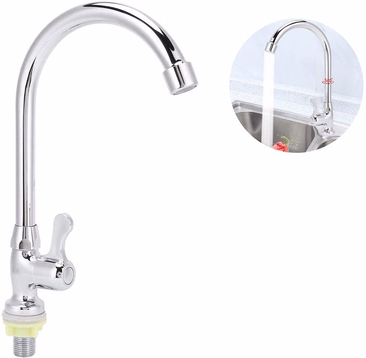 Rubinetto da cucina con attacco G1/2, beccuccio girevole ad arco alto, miscelatore monocomando, ideale per lavelli e ambienti esterni