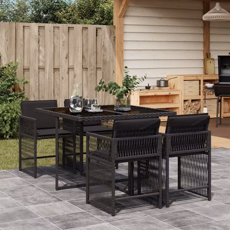 Maison Exclusive - Set da Pranzo da Giardino 5 pz Nero con Cuscini in Polyrattan
