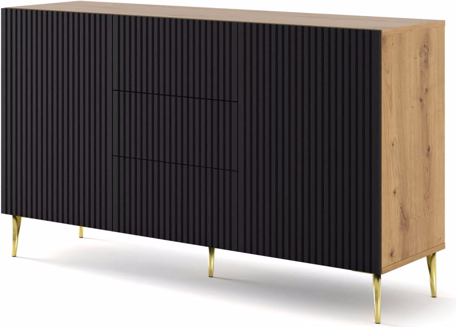 FURNLUX Credenza Ravenna B Beige E Nero E Oro 150cm / Colore principale: Nero / Dimensioni: 150 x 87 x 42 cm