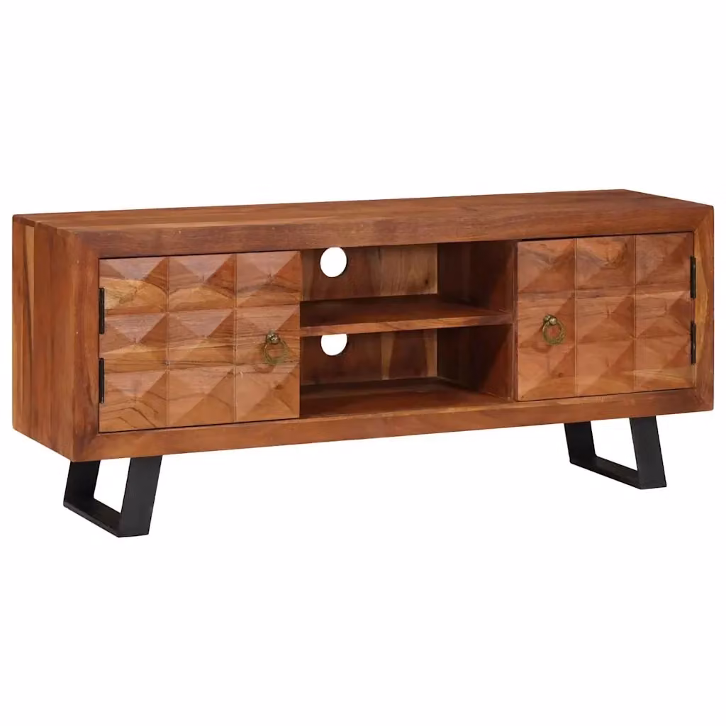 Mobile TV moderno vidaXL in legno di acacia marrone con scaffale L: 112 cm, P: 30 cm, H: 48 cm – 2