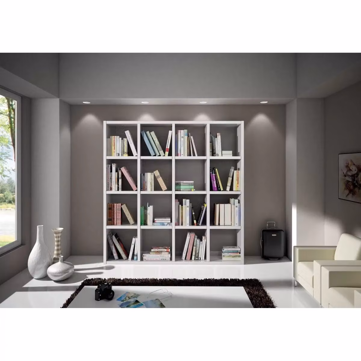 Libreria moderna Mobili 2G in laminato bianco frassino con pannello posteriore L/P/H: 175 x 30 x 175 cm – 3