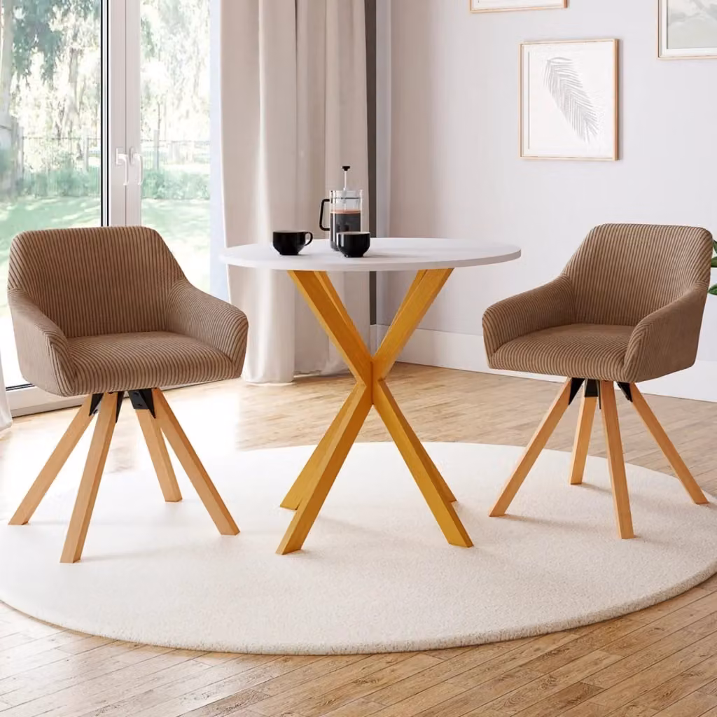 Set di 2 sedie girevoli a 360° JANY IDMarket in velluto a coste color beige per sala da pranzo e ufficio – 2