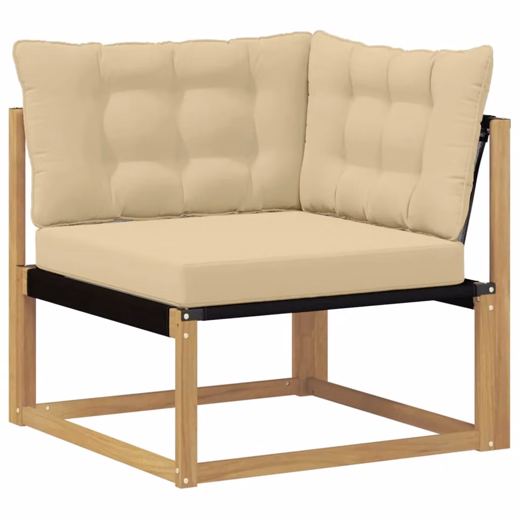 Divano Angolare da Esterno Componibile in Legno di Acacia Massello e Textilene con Cuscini Beige o Bianchi – 2