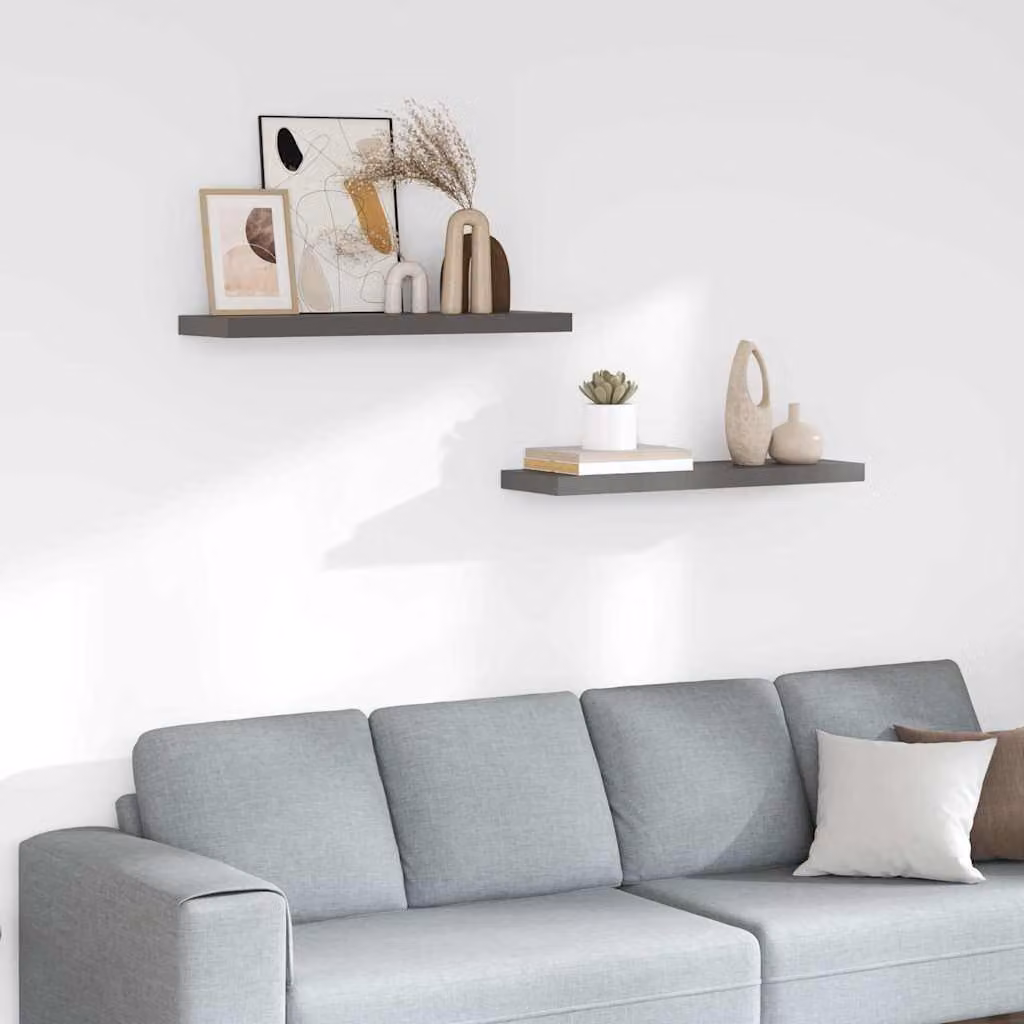 Set di 2 Scaffali a Parete vidaXL in MDF Grigio Lucido L: 80 cm, P: 23,5 cm, H: 3,8 cm