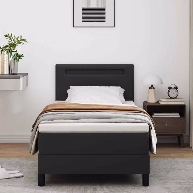 Letto a molle con strisce LED vidaXL in pelle sintetica nera L/P: 100 x 200 cm