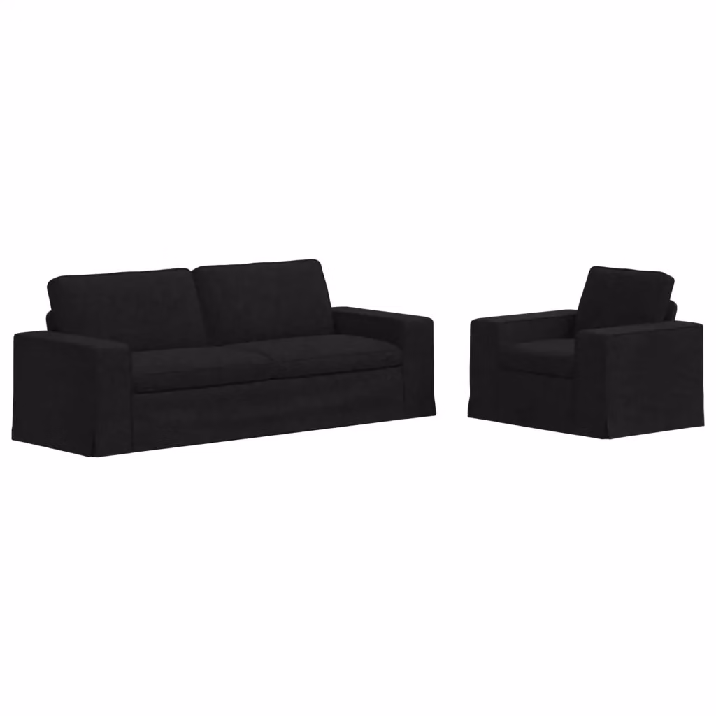 Set di 2 divani moderni vidaXL in tessuto nero con struttura in metallo L: 222 cm, P: 82 cm, H: 80 cm – 2