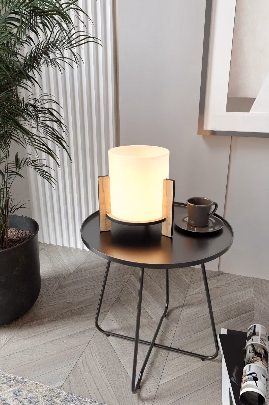 Opviq, lampada da tavolo di alta qualità in MDF e rovere, altezza 20 cm | Paralume in carta Bristol, diametro: 14 cm, altezza: 16 cm | Attacco E27, max. 40 W, design scandinavo, moderno ed elegante.
