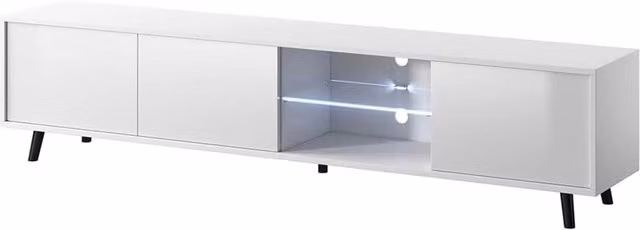 Mobile TV Arreditaly con Tre Ante Battenti, Ripiano in Vetro e Illuminazione LED, Colore Bianco, L 175 x P 40 x H 31.5 cm