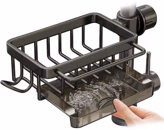 Organizer da cucina per rubinetti, rubinetto da lavello con diametro 1,78–2,8 cm, supporto rotondo salvaspazio per spugne da lavello, accessorio da cucina, grigio