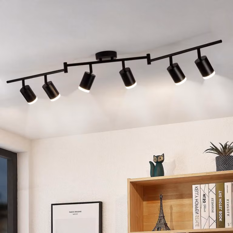 Gr4tec Faretto da soffitto a LED a 6 luci con base GU10, lampada da soffitto a barra, nero, moderno