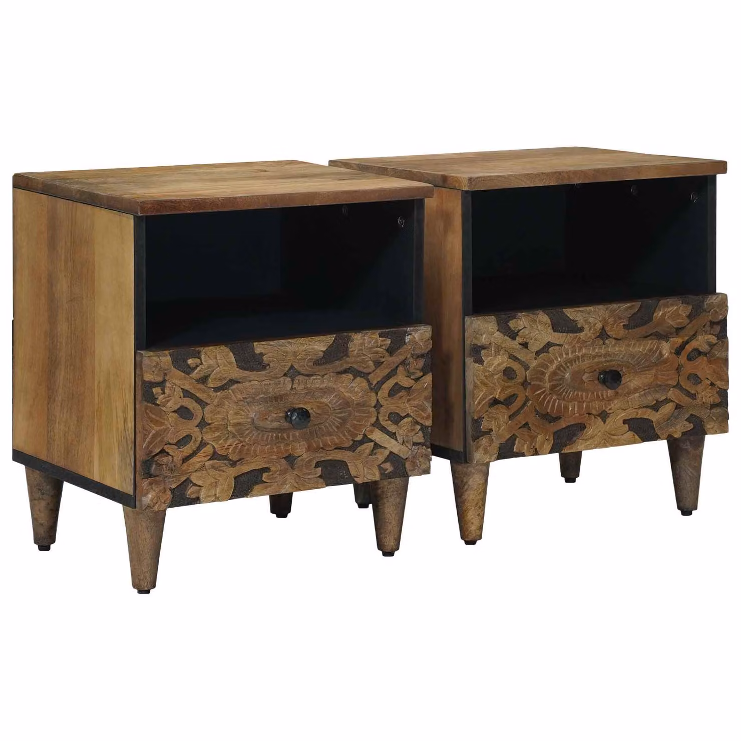 Set di 2 comodini vidaXL in legno di mango marrone, design moderno, L 40 cm x P 33 cm x H 46 cm