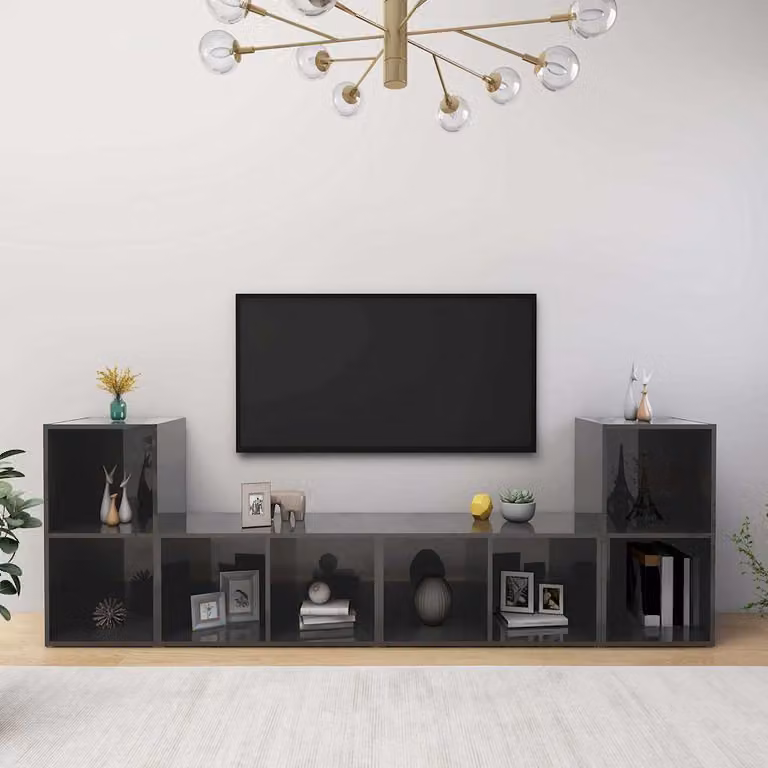 Set di 4 mobili TV vidaXL in legno multistrato e MDF, Grigio Lucido, L 72 cm x P 35 cm x H 36,5 cm